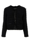 Tory Burch Textured Crop Tweed Jacket With Flap Pockets