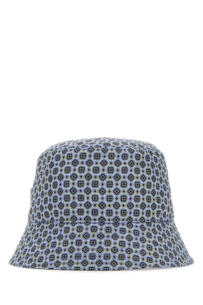 Prada Triangle Logo Allover Printed Bucket Hat In Blue