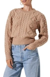 ASTR IMITATION PEARL EMBELLISHED CABLE STITCH SWEATER