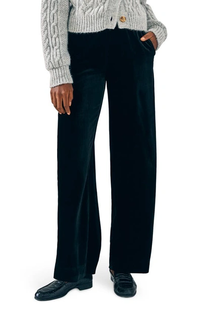 Faherty Genevieve Wide Leg Stretch Velvet Pants In Black