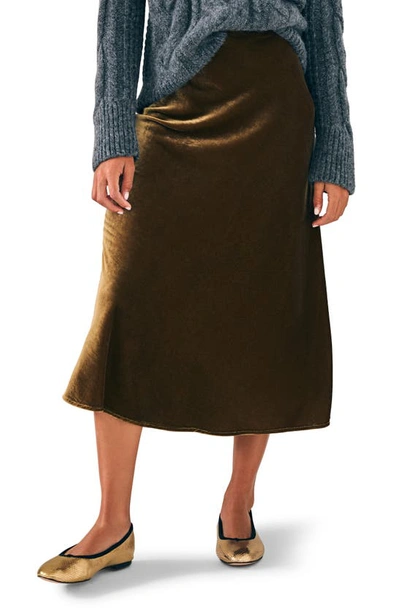 Faherty Stretch Silk Velvet Ina Slip Skirt In Breen