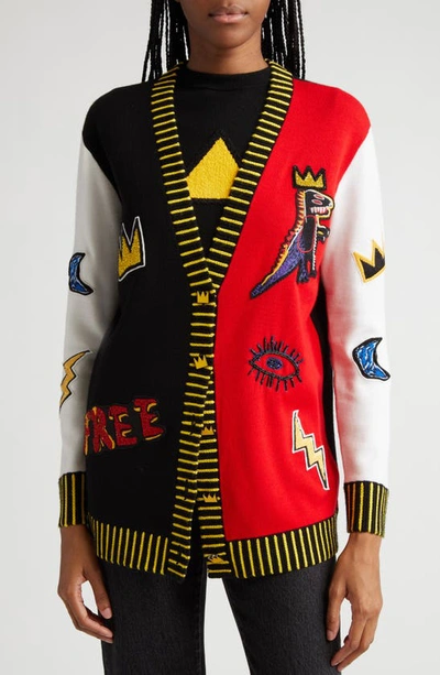 Alice And Olivia Alice + Olivia X Jean-michel Basquiat Embellished Bradford Cardigan In Neutral