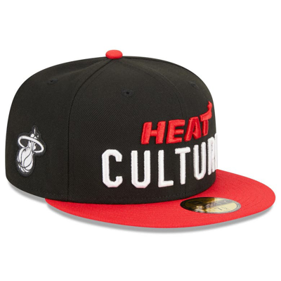New Era Men's  Black, Red Miami Heat 2023/24 City Edition 9fifty Snapback Adjustable Hat In Black,red