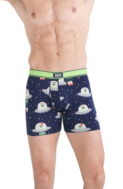 Saxx Daytripper Slim Fit Boxer Briefs In Peace On Earth- Maritime