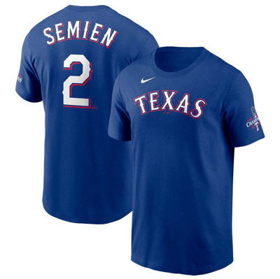 Nike Marcus Semien Royal Texas Rangers 2023 World Series Champions Name & Number T-shirt