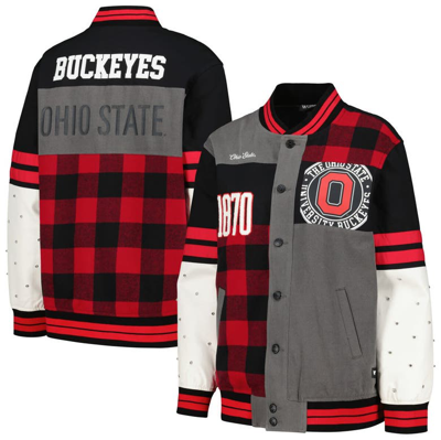 The Wild Collective Black Ohio State Buckeyes Multi Vintage Button-up Bomber Jacket