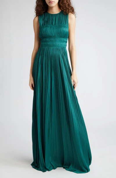 Ulla Johnson Delia Sleeveless Pleated Satin Gown In Green