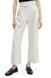Mango Belted Paperbag Waist Wide Leg Trousers In Natural White