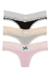 Honeydew Intimates 3-pack Lace Thong In Black/ Heather Grey/ Primrose