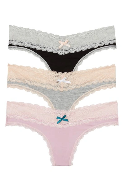 Honeydew Intimates 3-pack Lace Thong In Black/ Heather Grey/ Primrose