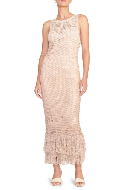 Staud Constanza Open-knit Fringe Maxi Dress In Beige Multi