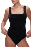 Good American Crushed Velvet Tank Bodysuit In Black001