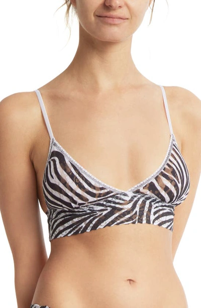 Hanky Panky Zebra-print Lace Triangle Bralette In A To Zebra