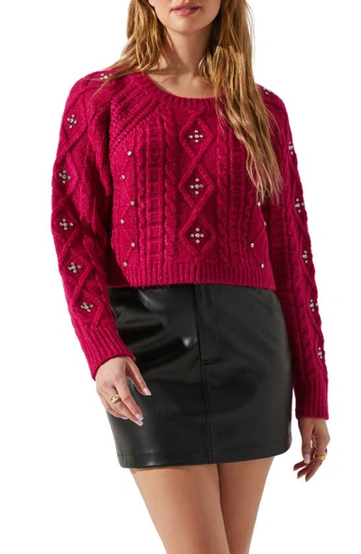 Astr Women's Madison Embellished Cable-knit Sweater In Pink