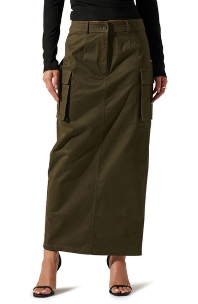 Astr High Waist Cargo Maxi Skirt In Olive