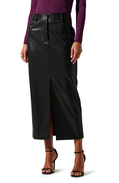 Astr Faux Leather Midi Skirt In Black