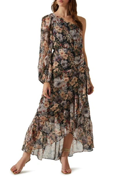 Astr Calista Floral One-shoulder High-low Maxi Dress In Multi