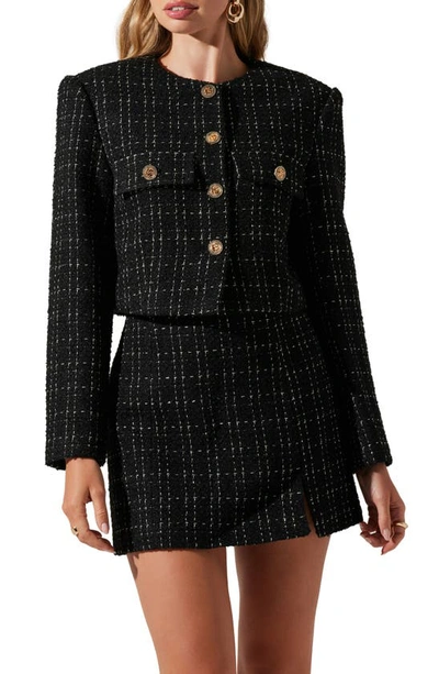 Astr Covina Tweed Jacket In Black Plaid