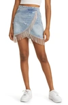 BLANKNYC RHINESTONE FRINGE DENIM MINISKIRT