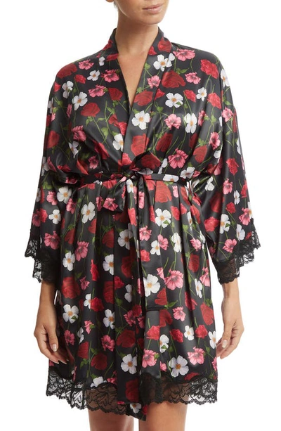 HANKY PANKY LUXE FLORAL LACE TRIM SATIN ROBE