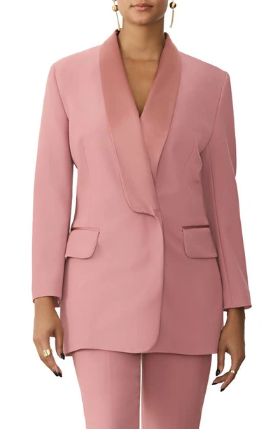 Gstq Satin Lapel Tuxedo Jacket In Soft Pink