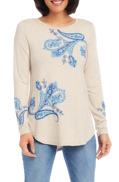 Karen Kane Paisley Print Shirttail Top In Oatmeal