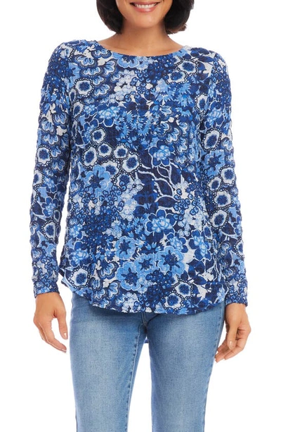 Karen Kane Floral Textured Shirttail Top In Print