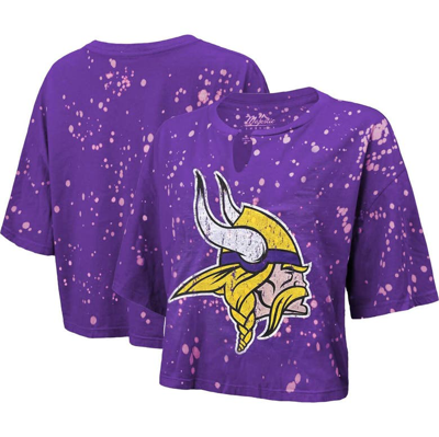 Majestic Threads Purple Minnesota Vikings Bleach Splatter Notch Neck Crop T-shirt