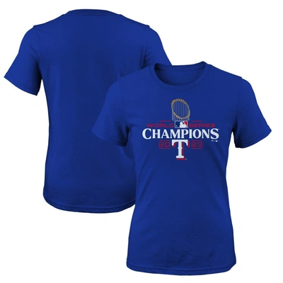 Fanatics Kids' Girls Youth  Branded Royal Texas Rangers 2023 World Series Champions Official Logo T-shirt