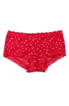 Hanky Panky Cross-dyed Leopard Lace Boyshorts In Berry Sang