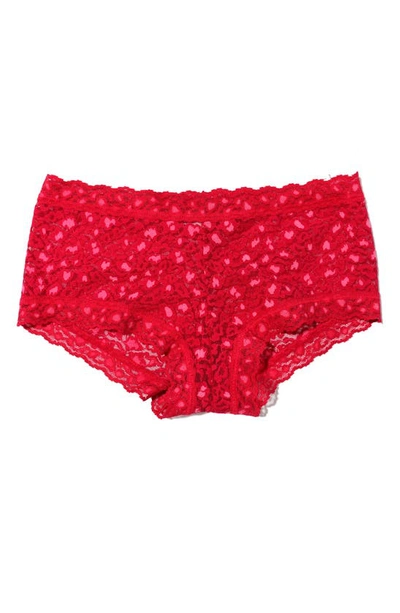 Hanky Panky Cross-dyed Leopard Lace Boyshorts In Berry Sang