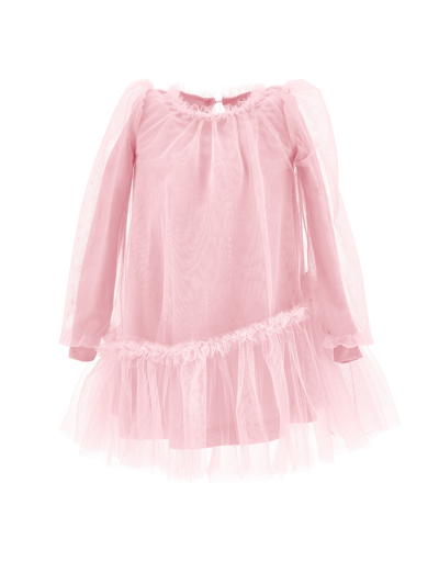 Monnalisa Kids'   Tulle Dress With Blouse Sleeves In Rosa Fairy Tale