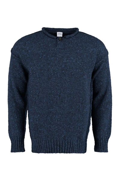 Aspesi Speckle-knit Wool Jumper In Blue