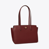 Tory Burch Small Robinson Pebbled Tote In Claret