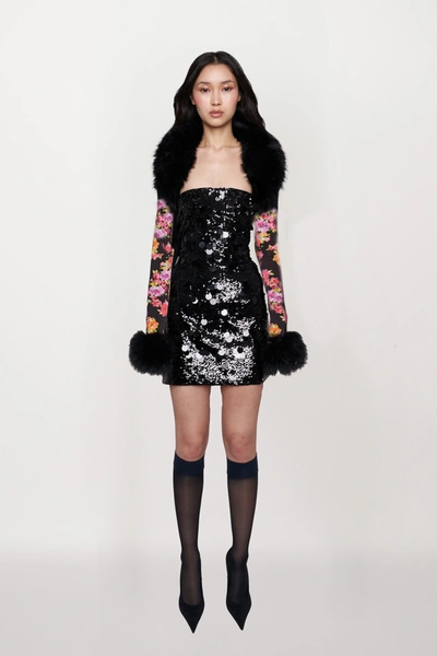 Danielle Guizio Ny Faux Fur Knit Bolero In Luna Print