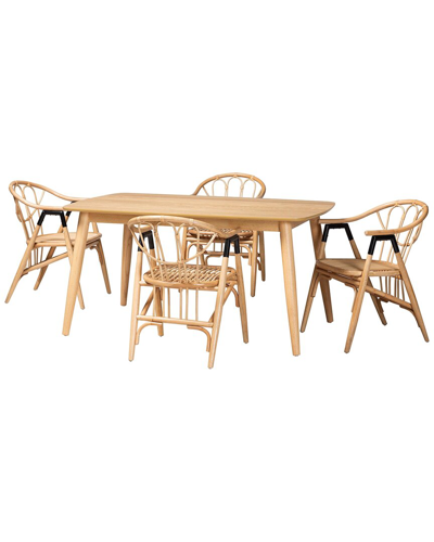 Baxton Studio Cyntia Modern Bohemian Rattan 5pc Dining Set