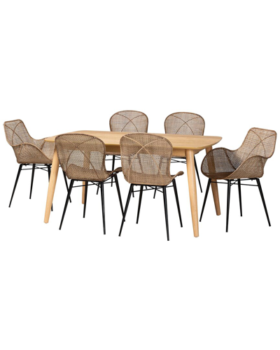 Baxton Studio Emmali Modern Bohemian Rattan 7pc Dining Set
