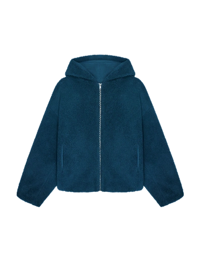 Pangaia Recycled Wool Fleece Reversible Bomber Jacket In Storm Blue