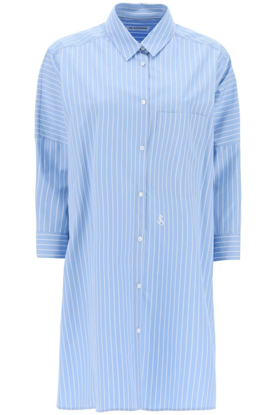 Jil Sander Sunday Embroidered Striped Cotton-poplin Shirt In Light Blue,white