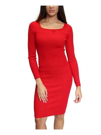 Almost Famous Juniors Womens Square Neck Ribbed Sweaterdress In Red