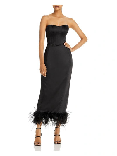 Aqua Womens Faux Feather Trim Midi Cocktail And Party Dress In Black