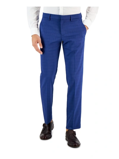 Perry Ellis Portfolio Men's Slim-fit Tonal Windowpane Dress Pants In Blue
