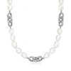 ROSS-SIMONS 7.5-8.5MM CULTURED SEMI-BAROQUE PEARL AND WHITE TOPAZ OVAL-LINK NECKLACE IN STERLING SILVER