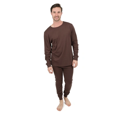 Leveret Mens Two Piece Cotton Pajamas Neutral Solid Color In Brown
