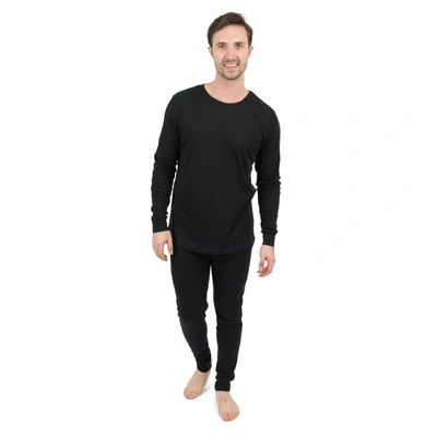 Leveret Mens Two Piece Cotton Pajamas Neutral Solid Color In Black