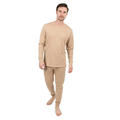 Leveret Mens Two Piece Cotton Pajamas Neutral Solid Color In Beige