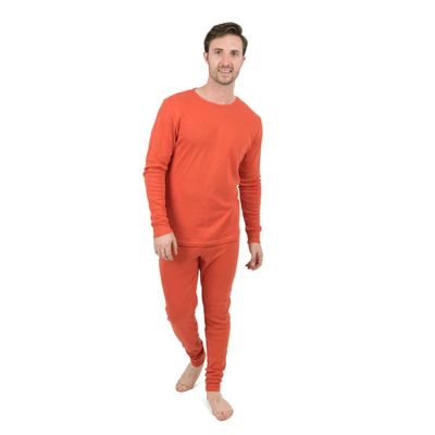 Leveret Mens Two Piece Cotton Pajamas Classic Solid Color In Orange