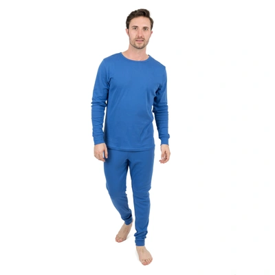 Leveret Mens Two Piece Cotton Pajamas Classic Solid Color In Blue