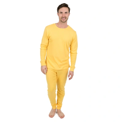 Leveret Mens Two Piece Cotton Pajamas Classic Solid Color In Yellow