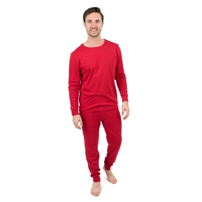 Leveret Mens Classic Solid Color Thermal Pajamas In Red